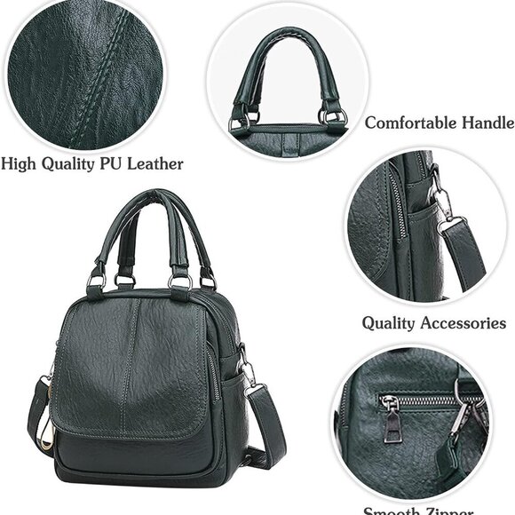 Women Crossbody Backpack PU Leather Waterproof Small Handbag Travel Shopping main image 8
